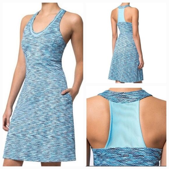 🔹️MPG Blue Variegated Racerback Travel Dress w/Pockets & Bra Insert Large - Picture 1 of 11
